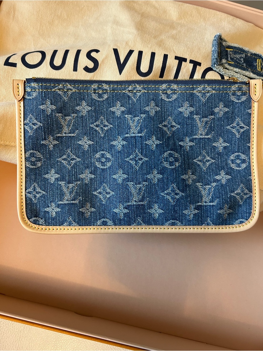 Louis Vuitton Blue Denim Monogram Zip Pouch with Natural Trim